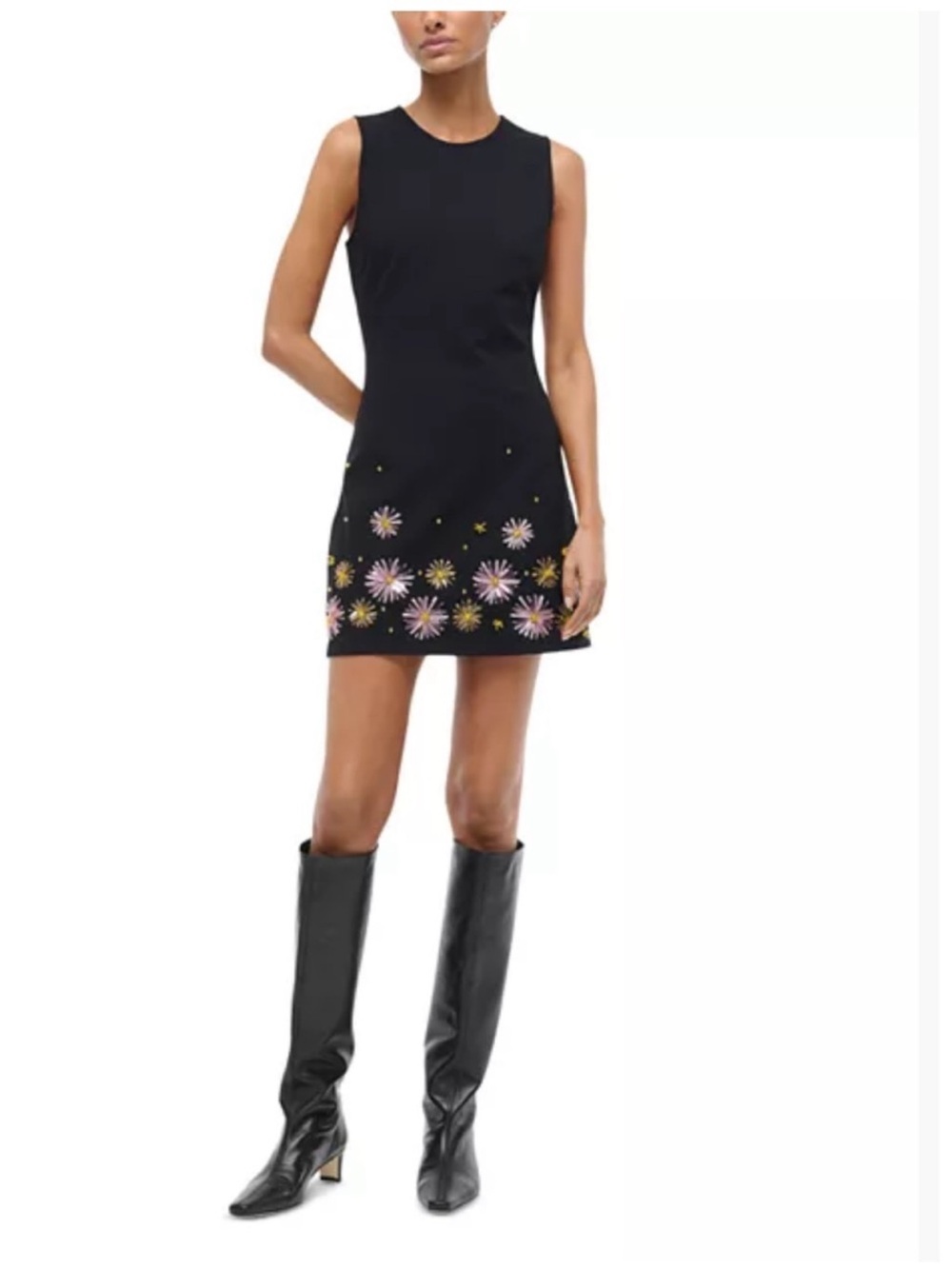 STAUD Black Beaded Mercer dahlia daydream Mini Dress Pink &Gold - Picture 3 of 8